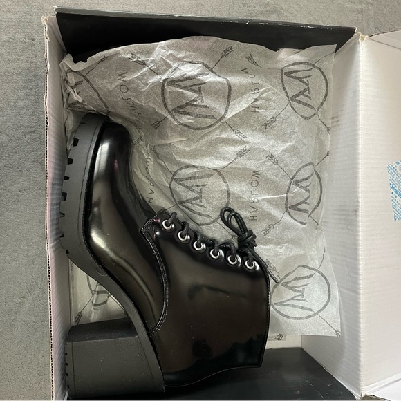 Harlow Black Chunky Heeled Boots - Black - Zippered Sides - Lace Up - Size 7 - Picture 7 of 7